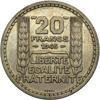 France. Essai 20 Francs, 1945. NGC MS63 - 2