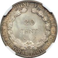 French Indochina. 20 Cents, 1902-A. NGC MS65 - 2