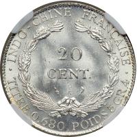 French Indochina. 20 Cents, 1924-A. NGC MS65 - 2