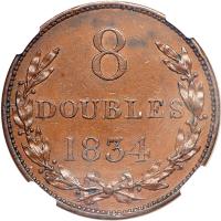 Guernsey. 8 Doubles, 1834. NGC AU55 - 2