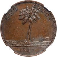 Liberia. Pattern 2 Cents, 1847. NGC PF63 - 2