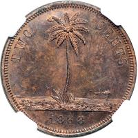 Liberia. Pattern 2 Cents, 1868-E. NGC MS64 - 2