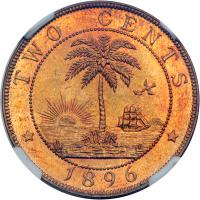 Liberia. 2 Cents, 1896-H. NGC PF63 - 2