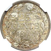 Liberia. 25 Cents, 1896-H. NGC MS61 - 2