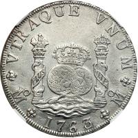 Mexico. 8 Reales, 1763/2 Mo MF. NGC AU - 2