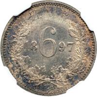 South Africa. 6 Pence, 1897. NGC MS64 - 2