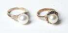 Collection of 2 Pearl, Diamond, 14K Yellow Gold Rings