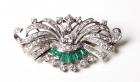 Art Deco, Diamond, Emerald, Platinum Brooch