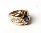 Lady's Sapphire, Ruby, Diamond, 18K Yellow Gold Ring