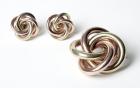 Retro 14K Rose & Yellow Gold Swirl Design Brooch & Earring