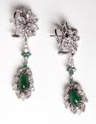 Pair of Emerald, Diamond, 14K White Gold Drop Style Earrings