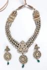 Indian Mughal, Diamond, Emerald, Enamel, Yellow Gold Necklace & Earring Suite