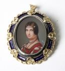 Hand Painted Enamel, 18K Yellow Gold Portrait Brooch/Pendant