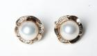 Pair of Mabe Pearl, Diamond, 18K Yellow Gold Earrings