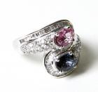 Lady's Pink & Blue Sapphire, Diamond, 18K White Gold Ring