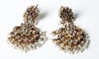 Pair of Antique Style Pearl, Diamond, High Karat Yellow Gold Earrings