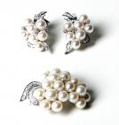 Cultured Pearl, Diamond, 14K White Gold Brooch & Earring Suite