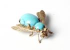 Turquoise, 18K Yellow Gold Bee Brooch