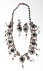 Antique Style Sapphire, Ruby, Pearl, Diamond, Silver on Yellow Gold Necklace & Earring Suite