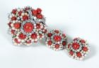 Coral, Diamond, 18K Yellow & 14K White Gold Brooch & Earring Suite