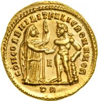 Maximianus, AD 286-305. Gold Aureus (5.21 g) minted at Rome after abdication, AD 306-307. EF - 2