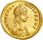 Theodosius II, AD 402-450. Gold Semissis (2.15 g) minted at Constantinople, AD 420-422. EF