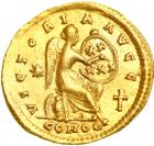 Theodosius II, AD 402-450. Gold Semissis (2.15 g) minted at Constantinople, AD 420-422. EF - 2