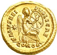 Aelia Pulcheria, sister of Theodosius II, AD 402-450. Gold Solidus (4.32 g) minted at Constantinople, AD 414. VF-EF - 2