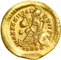 Galla Placidia, mother of Valentinian III, AD 425-455. Gold Solidus (4.45 g) minted at Constantinople, c. AD 441-450. EF - 2