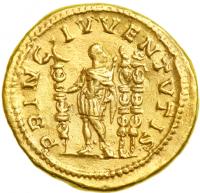 Diadumenian, AD 218. Gold Aureus (7.22 g) minted at Rome as Caesar, AD 217-218, by his father, Macrinus. EF - 2