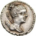 C. Postumius, moneyer. AR Serrated Denarius minted at Rome, 74 BC. EF