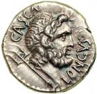 M. Junius Brutus and Casca Longus. AR Denarius struck at a mint moving with Brutus, 43-42 BC. EF