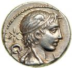 M. Piso M.f. Frugi, moneyer. AR Denarius minted at Rome, c. 61 BC. EF