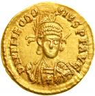 Theodosius II, AD 402-450. Gold Solidus (4.43 g) minted at Thessalonica, c. AD 408-410. EF