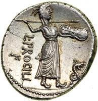 L. Procilius f., moneyer. AR Denarius minted at Rome, 80 BC. EF - 2