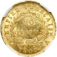 France. 20 Francs, 1809-A. NGC MS61 - 2