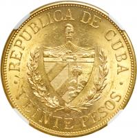 Cuba. 20 Pesos, 1915. NGC MS62 - 2