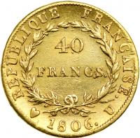 France. 40 Francs, 1806-U (Torino). NGC AU - 2