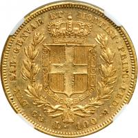 Italian States - Sardinia. 100 Lire, 1832-P. NGC AU53 - 2