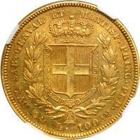 Italian States - Sardinia. 100 Lire, 1835-P. NGC AU53 - 2