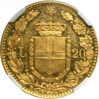 Italy. 20 Lire, 1879-R. NGC AU58 - 2