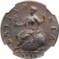 Great Britain. Halfpenny, 1749. NGC MS63 - 2