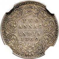 India - British. Mint Error 2 Annas Brockage, 1882. NGC AU55 - 2