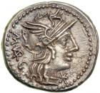 M. Vargunteius, moneyer. AR Denarius minted at Rome, 130 BC. VF