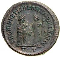 Maximianus, post-abdication coinage. Billon Follis minted at Ticinum, AD 305-306. EF - 2