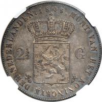 Netherlands. 2 ½ Gulden, 1845. NGC AU50 - 2