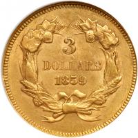 1859 $3 Gold. NGC MS61 - 2