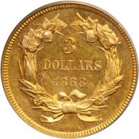 1868 $3 Gold. PCGS MS64 - 2