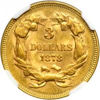 1878 $3 Gold. NGC AU58 - 2