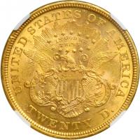 1866 $20 Liberty. With motto. NGC AU58 - 2